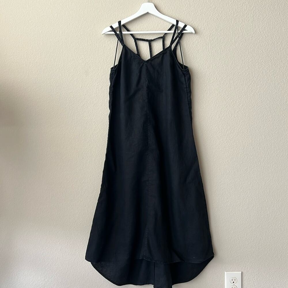 ANTIBES BLANC %100 Linen Midi Dress in black Size M